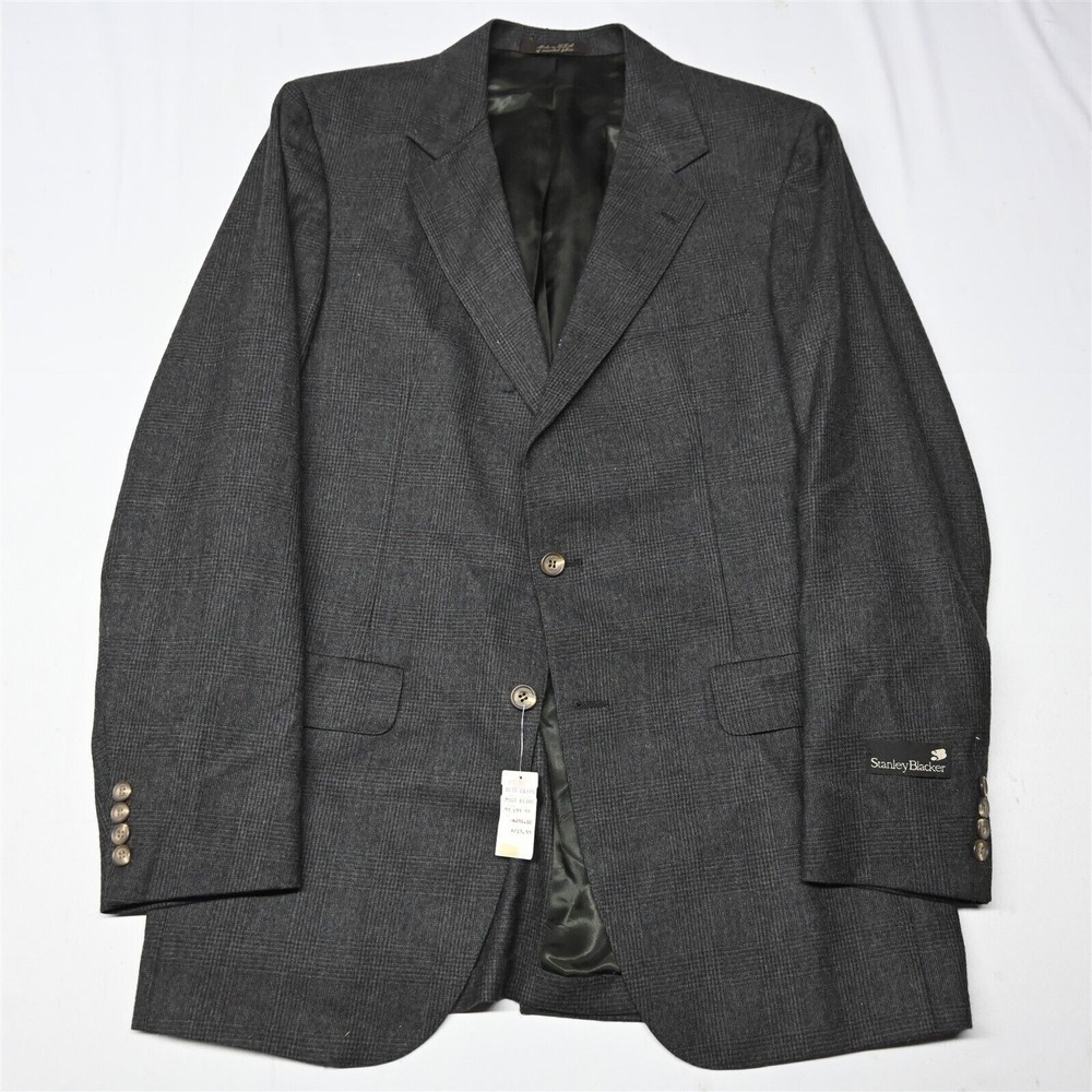NEW Deadstock Vtg USA Made 41L 42L Brown Check‎ Flannel Blazer Sport Coat Jacket